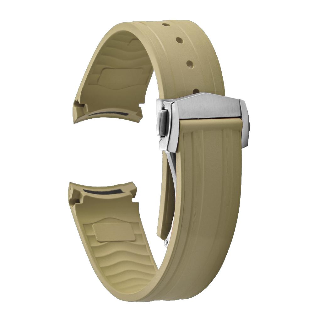 20mm New Soft FKM Fluorous Rubber Curved End For Omega Strap For Seamaster 300 Diving Belt Fold Buckle Replacement Watch Band