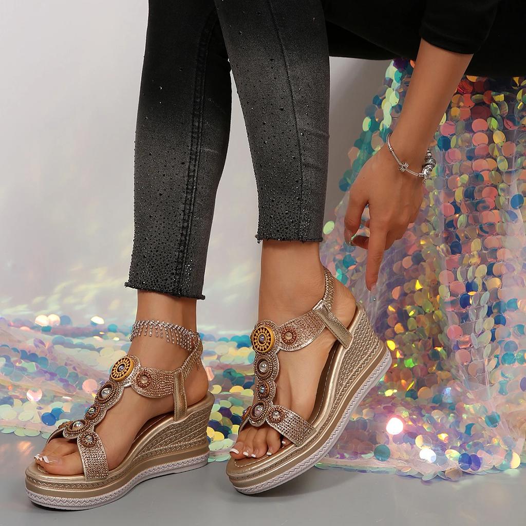 Fashion Women Wedge Sandals Bohemia Crystal Casual Gladiator Bohemia Sandals Beach Platform High Heels Women Shoes Sandalias De Mujer