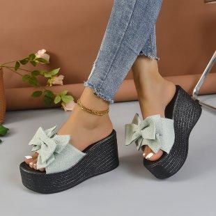 Women s Fashionable Open-Toe Platform Sandals With Bowknot And Wedge Heels 35 зелёный 2440₽