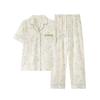 Pajamas women's summer cotton short-sleeved trousers thin summer 1011 new large-size summer cardigan loungewear