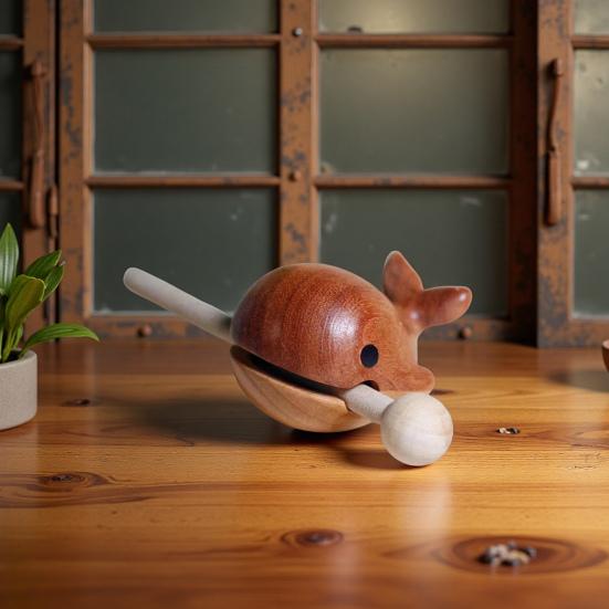 Yousheng Whale Wooden Fish Toy with Mallet Stress Relief Animal Meditation Temple Block Decoration Calming Zen Drum Percussion Instrument Musical Toy