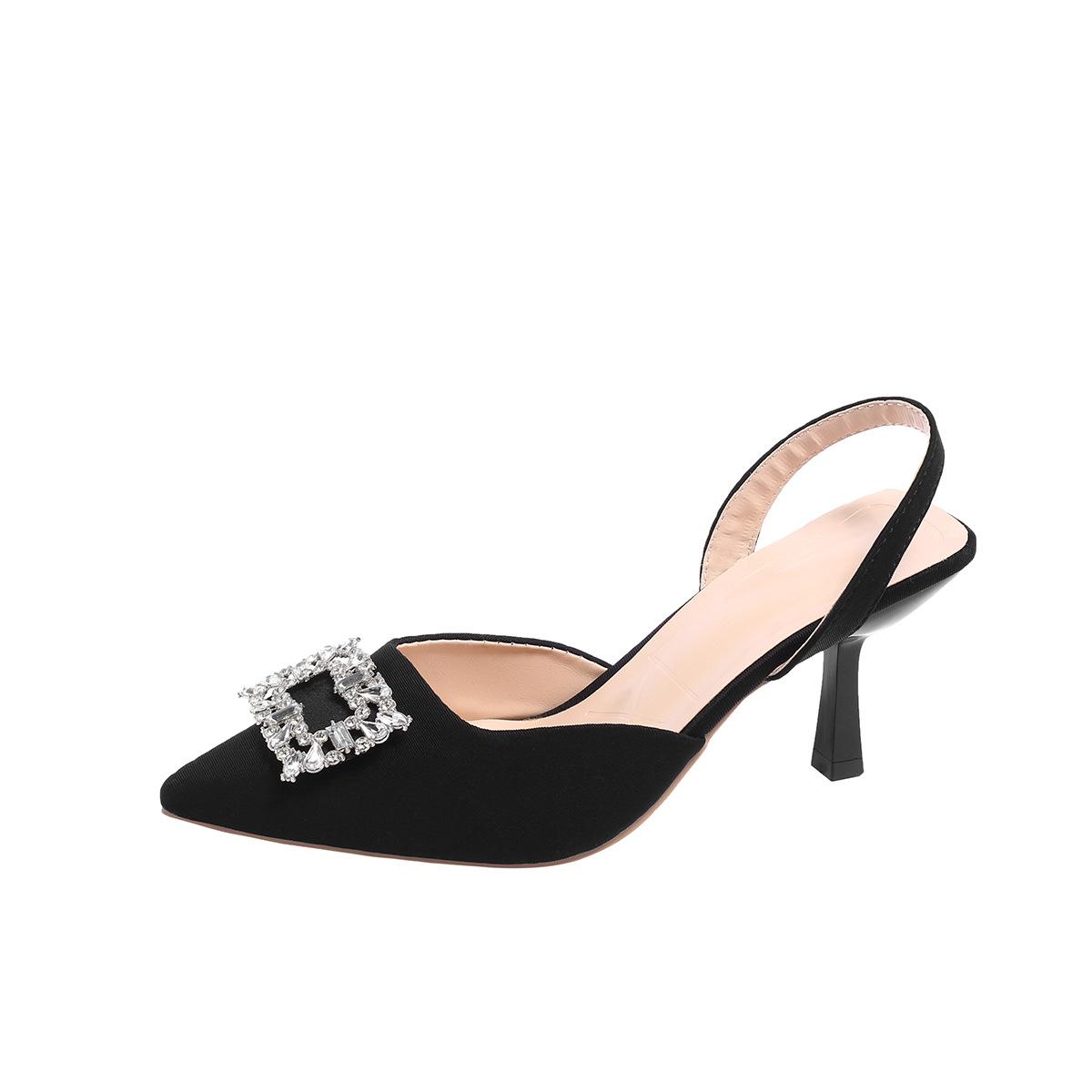 

Square buckle rhinestone bag head sandals women s summer 2024 new thin heel pointed high heels large size women s shoes spot 35 чёрный