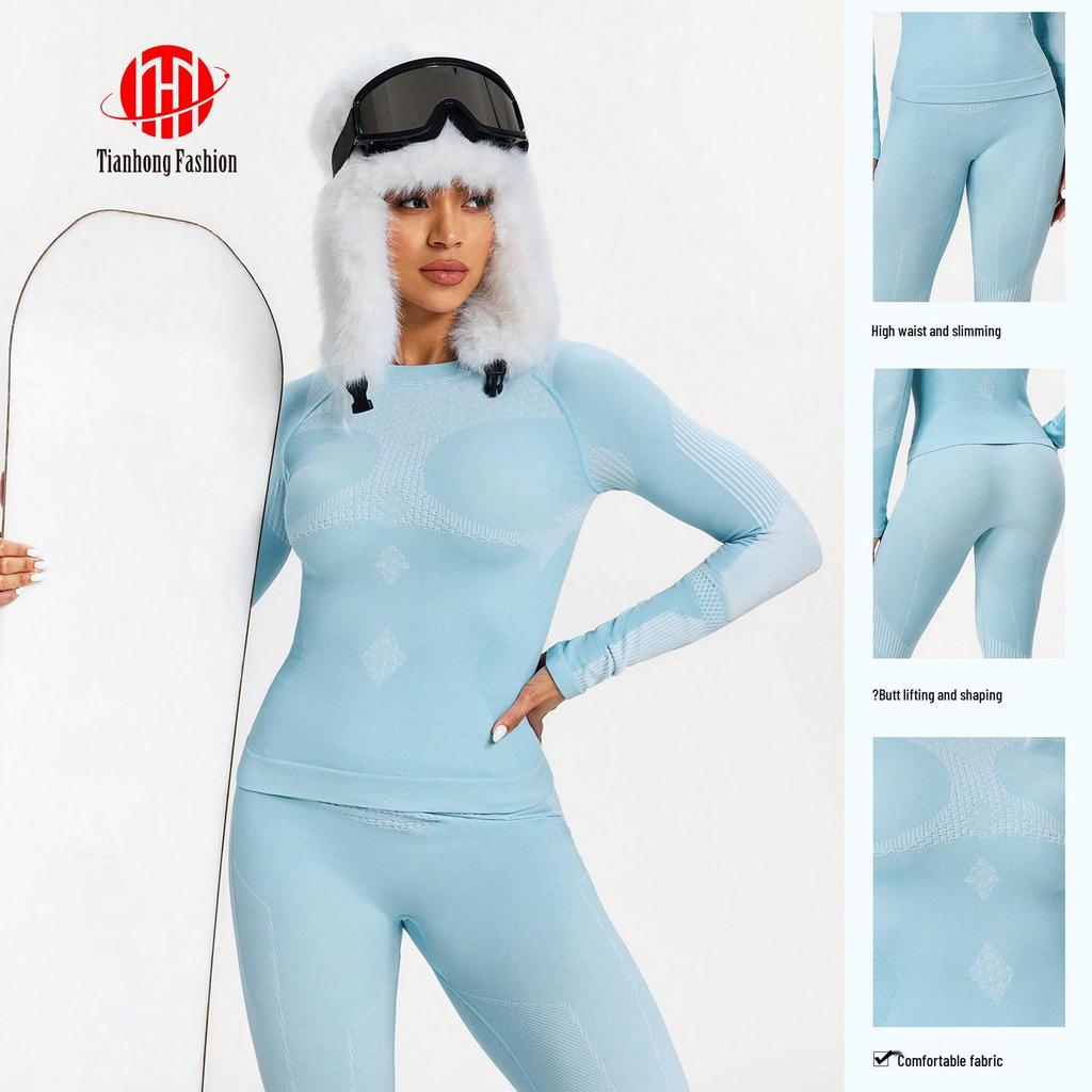 Ciepły zestaw bielizny bazowej narciarskiej i do jogi: Długi rękaw odprowadzający wilgoć