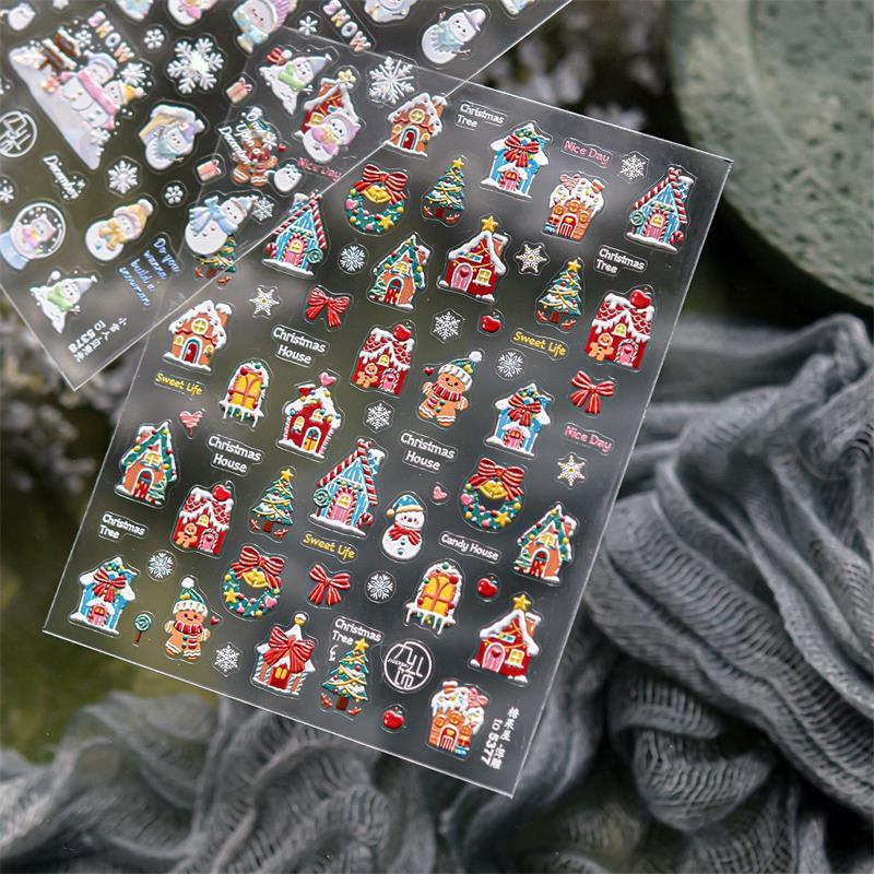 Niedliche Weihnachtsmann Weihnachtsbaum Schneemann Schneeflocke Schleife Nail Art Print Aufkleber - Süße Maniküre Abziehbilder zur Nageldekoration Geschenk