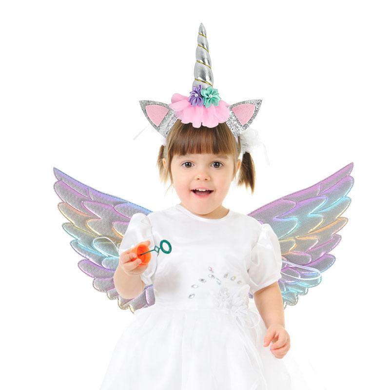 Regenboog Eenhoorn Engelenvleugels Haarband Voor Meisjes Eenhoorn Thema Verjaardagsfeest Decoratie Benodigdheden Kinder Cadeau Fee Cosplay Requisieten