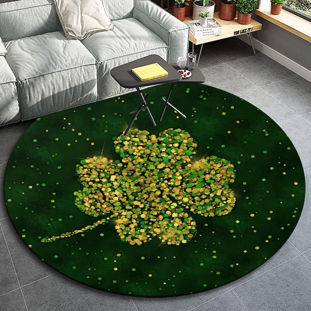 1pc Lucky Green Four Leaf Clover Pattern Round Floor Mat, Non-slip for Living Room Bedroom Chair Carpets Home Decor Gifts, Home Decor Room D