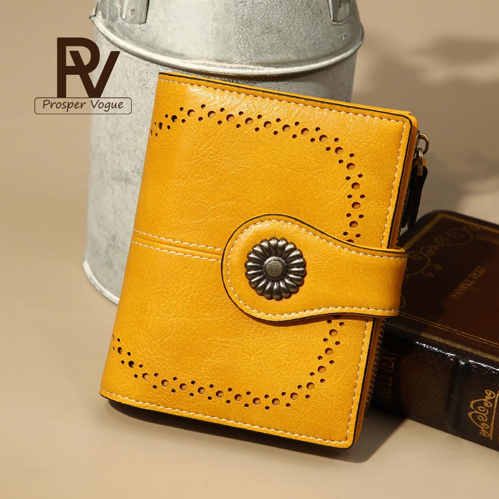 Portafoglio da Donna RFID Anti-Magnetico - Corto in Pelle Retro Olio Cera Europea & Americana, Portamonete Multi-Scomparti per Carte.