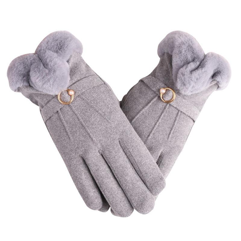 Warm gloves autumn and winter women's fleece thickened cute furry mouth student cold-proof outdoor riding touch screen gloves