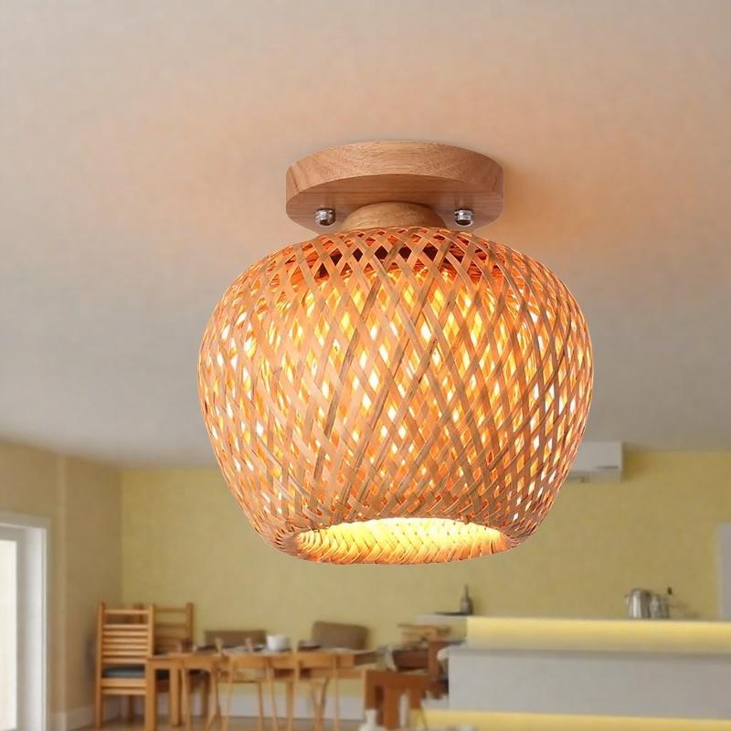 Newest 21x21cm Bamboo Ceiling Lights Rattan Wicker Lustre Hand Knit Braiding Suspended Home Dining Braided Wooden Decoration HOT