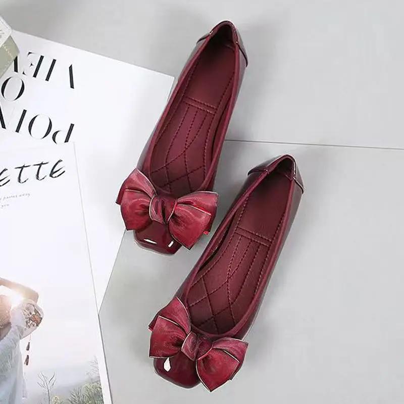 Fashion Square Toe Women's Flat Shoes Apricot With Heel Moccasins Single Slip On Korean Style 2025 Summer Low Price Y2k Ladies Footwear