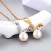 C-Girls Pearl Shop Natural Freshwater Pearl 7.5mm White Cute Rabbit Necklace Pendant with 5A Grade CZ Diamond (2 Colors) Perfect for Parties, Gifts,