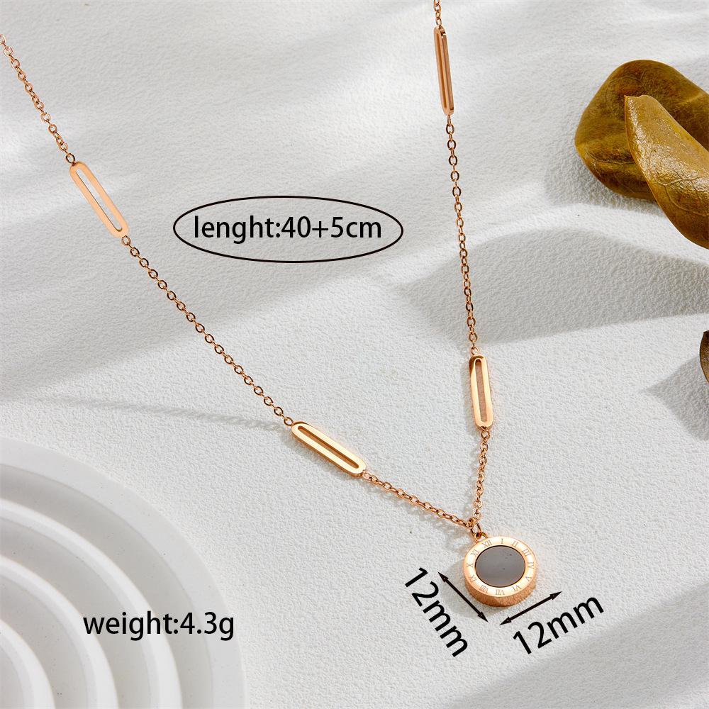 Roman Numeral Pendant Women's Titanium Steel Necklace, Double-Sided Clavicle Chain in Black & White.