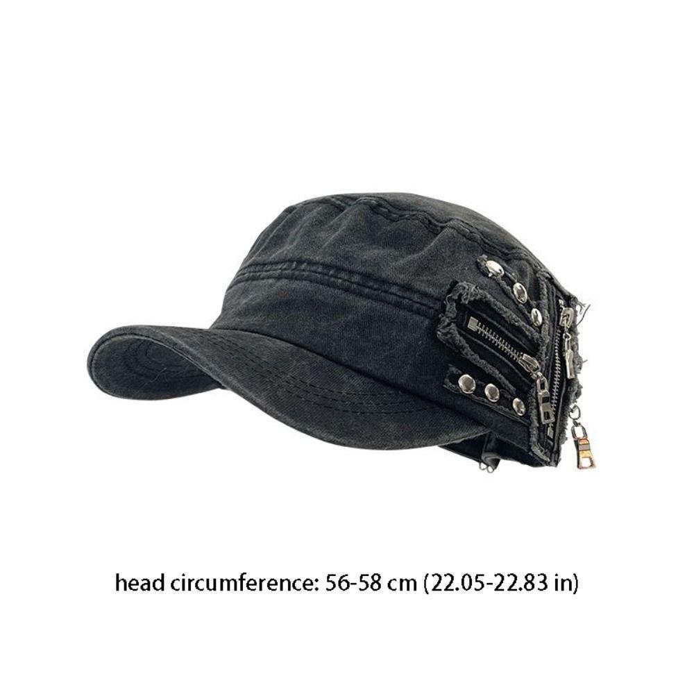 Personality Cloth Rivet Denim Beret Spice Girls Y2k Metal Rivet Flat Top Hat Zippers Fashion Retro Baseball Cap Ladies