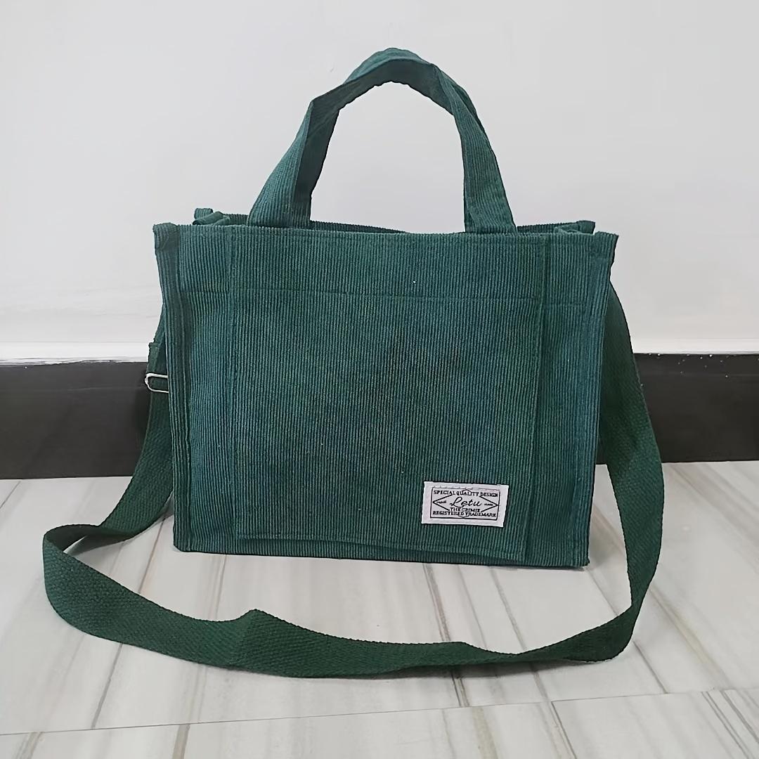 

модная винтажная вельветовая сумка-тоут, ретро сумка-мессенджер через плечо, повседневная сумка и кошелек для женщин 25x20x8cm зелёный