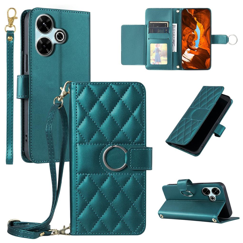Crossbody Leather Case for Xiaomi Redmi 13 5G/4G/Poco M6 Plus 5G/Poco M6 4G/Redmi Note 13R 5G Rhombus Mobile Cover