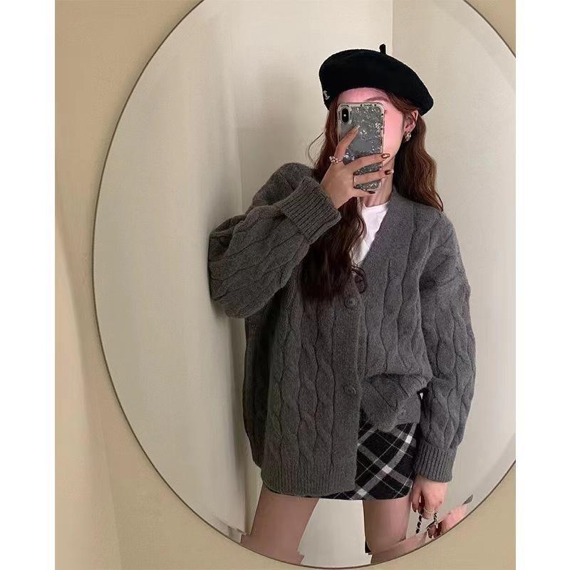 Lazy Wind Over The New Year Christmas Red Knitted Cardigan Sweater Jacket Female Autumn