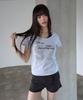 PRENDA 97 Curved Layered Graphic Top Gray