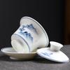 MULTIPOTENT Hand-Painted Landscape Thin Porcelain Sancai Lid Bowl