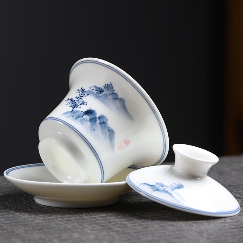 MULTIPOTENT Hand-Painted Landscape Thin Porcelain Sancai Lid Bowl