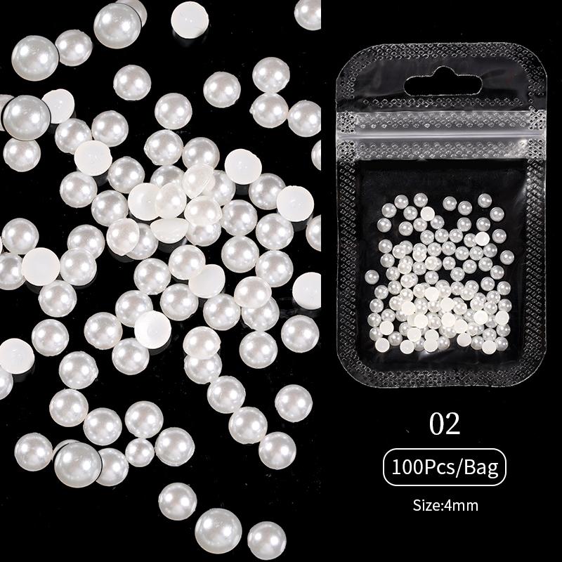 1 Bag Shimmering Crystal Nail Arts Rhinestones White Pearls Half Round Mixed Size Beige Flatback Pearls DIY Manicure Accessories
