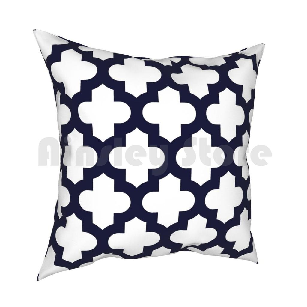 Navy Blue Thick Quatrefoil On White Pillow Case Printed Home Soft DIY Pillow Cover Navy Blue Blue Navy White Quatrefoil