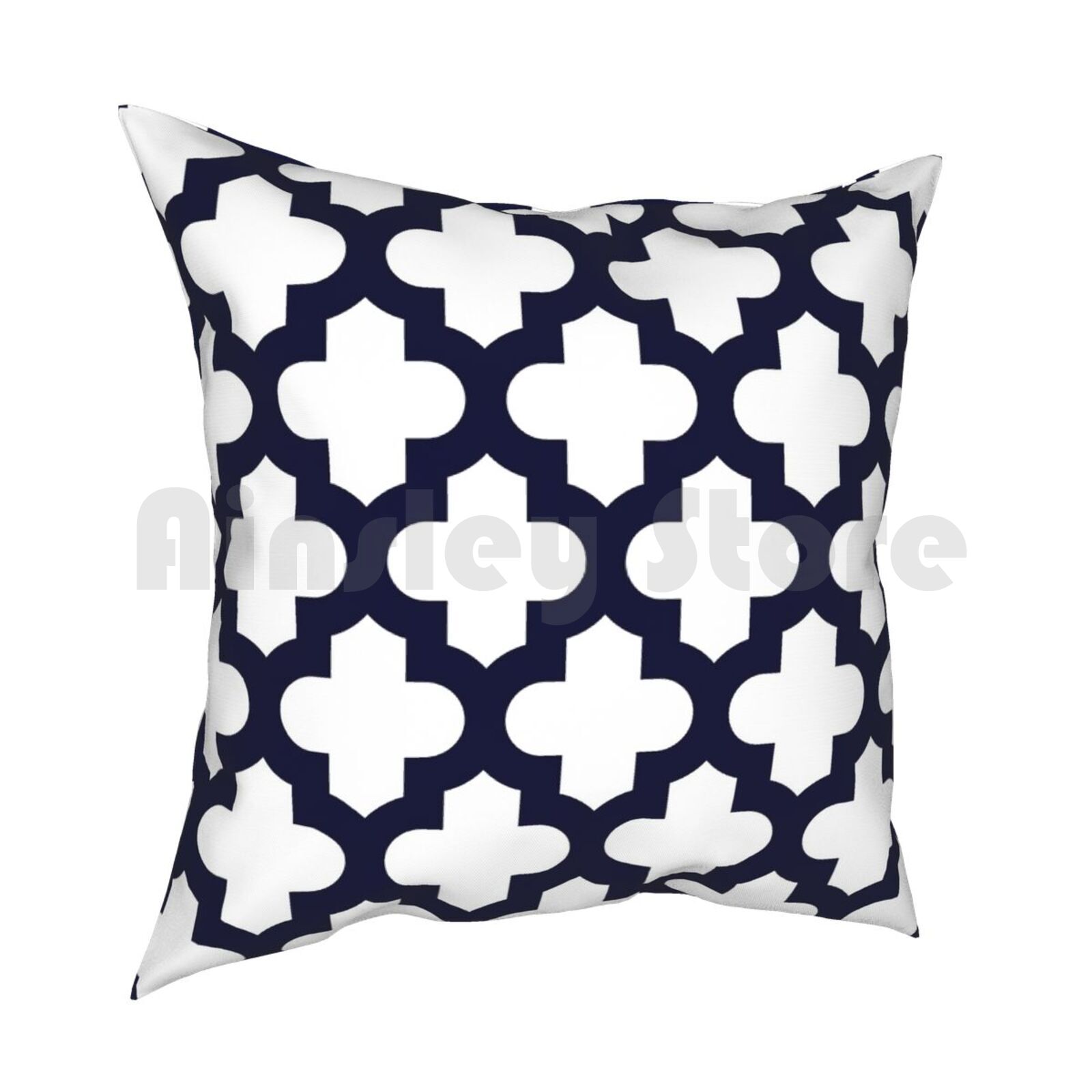 Navy Blue Thick Quatrefoil On White Pillow Case Printed Home Soft DIY Pillow Cover Navy Blue Blue Navy White Quatrefoil 30x30cm 12x12in