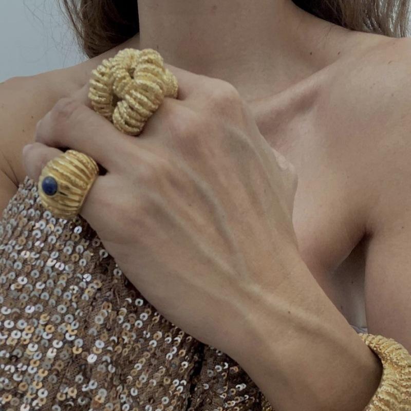 Vintage Hyperbole Irregular Metal Lava Textured Open Rings for Women European American Chic Exquisite Party Jewelry Accessory