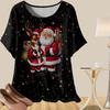 Women's Casual Loose Spring Shirt Women's Short Sleeve Santa Claus Printed Tops