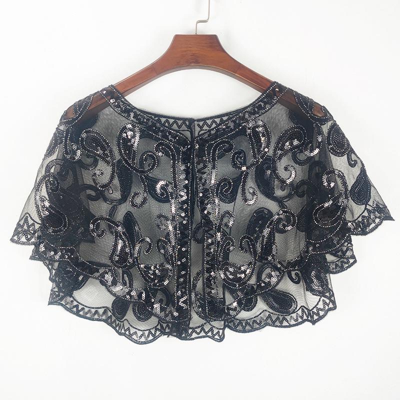 Plus Size Women's Sequin Mesh Shawl - Embroidered Beaded Sleeveless Cardigan & Sunscreen Jacket