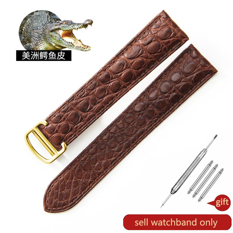 Waterproof Sweatproof Dainty Genuine Leather Watch Strap for Cartier Tank Solo Series Crocodile Watchband 17 22 25mm Balck Brown