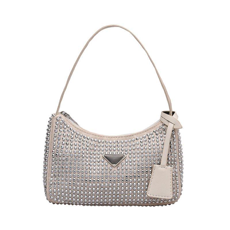 Luxury Diamond Nylon Shoulder Tote Bags For Womensmall Solid Color Women'S Designer Zipper Handbag Female Trend Armpit Bag