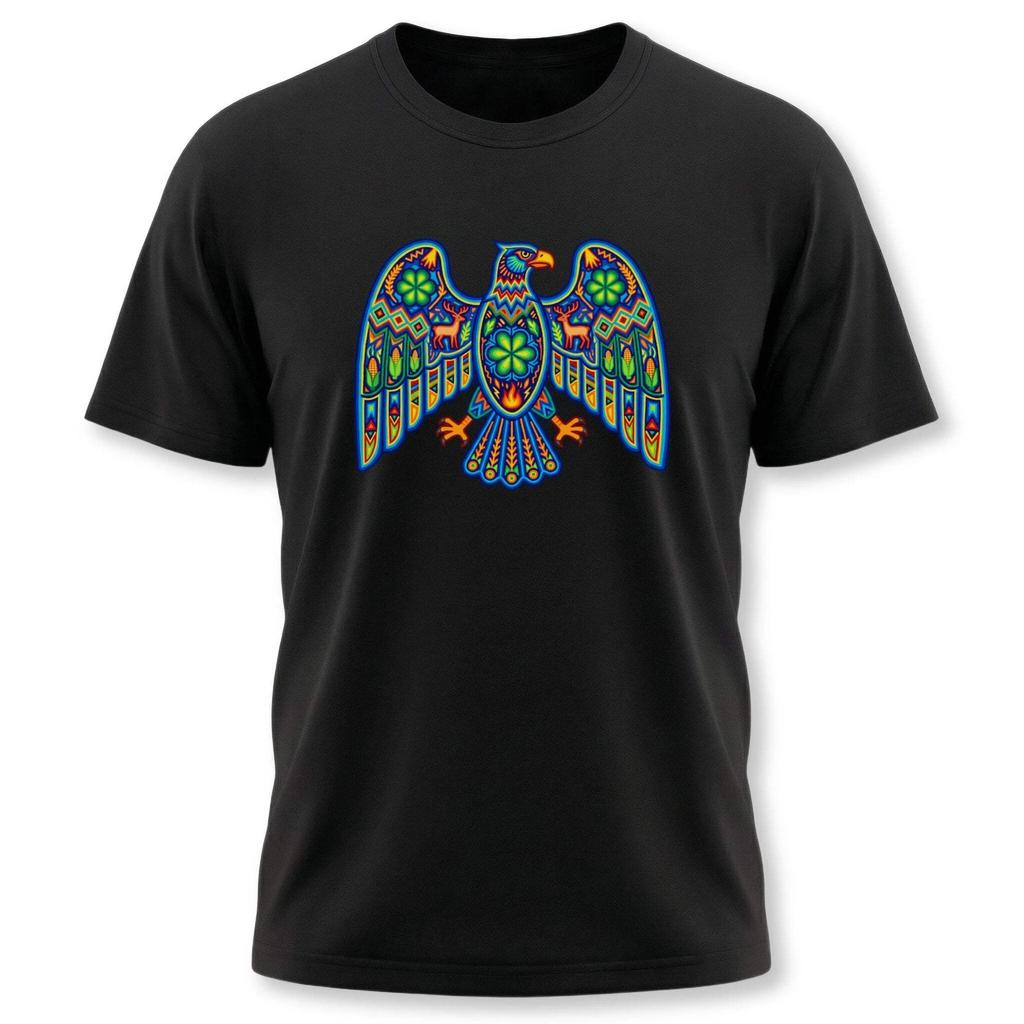 Vibrant Huichol Eagle T-Shirt | Mexican Indigenous Folk Art Graphic Tee