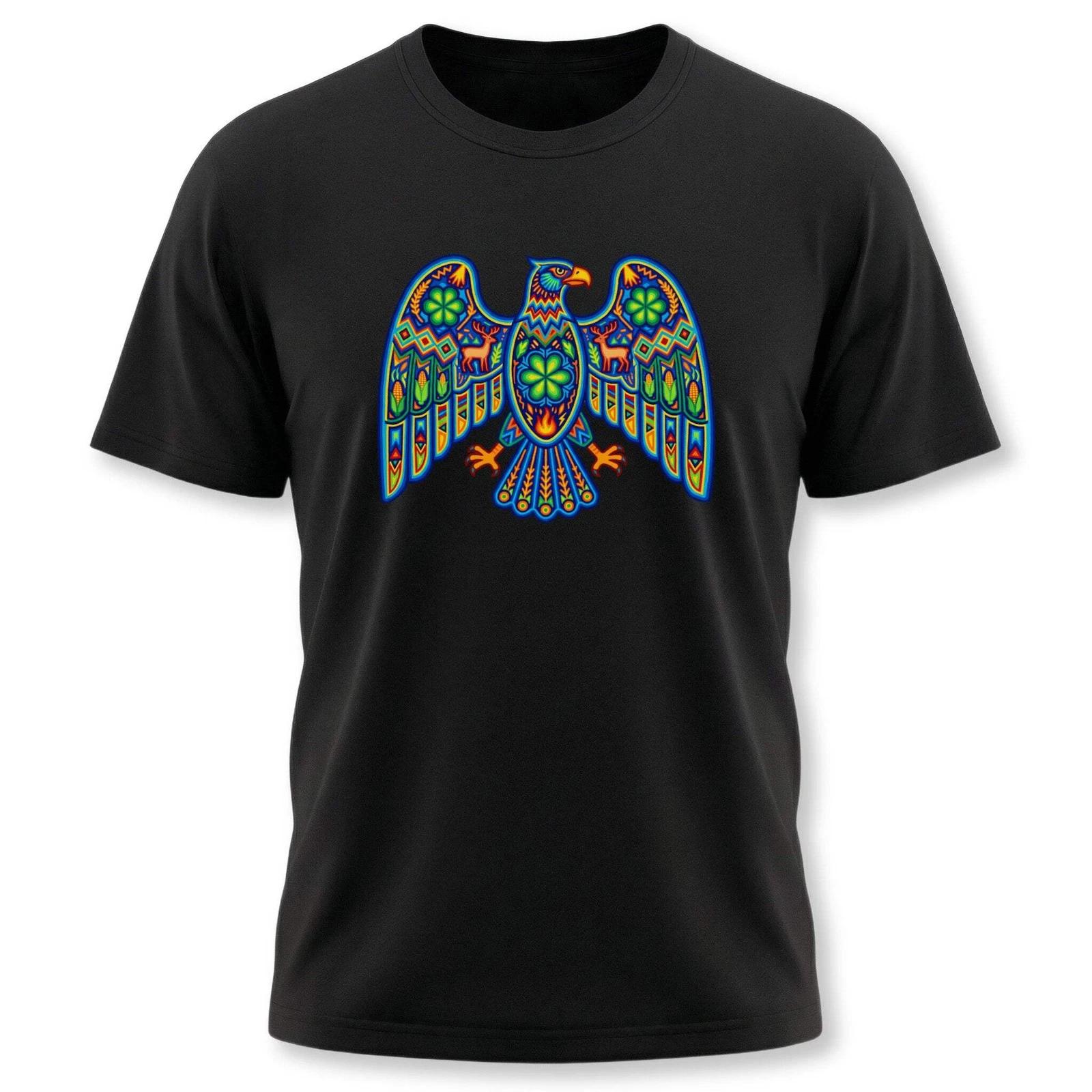Vibrant Huichol Eagle T-Shirt | Mexican Indigenous Folk Art Graphic Tee XS