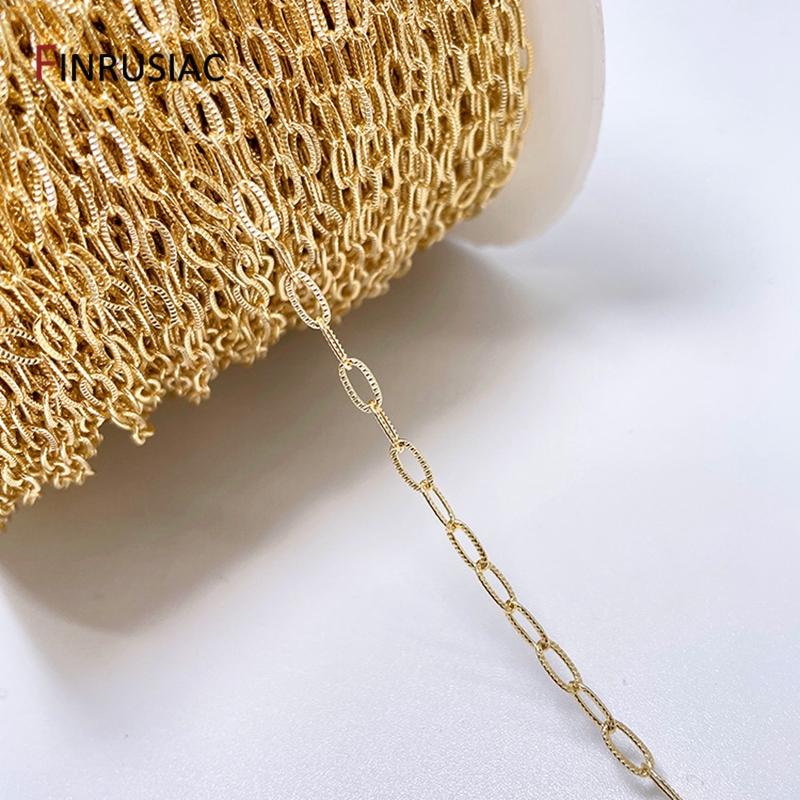 2.5*6mm 14K Gold Plated Chain Embossed Thin Cuban Chain For DIY Bracelet Necklace Jewelry Making Material