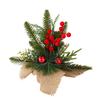 Small Christmas Artificial Plants with Burlap Base Faux Pine Branches with Red Berries/Poinsettias Flower