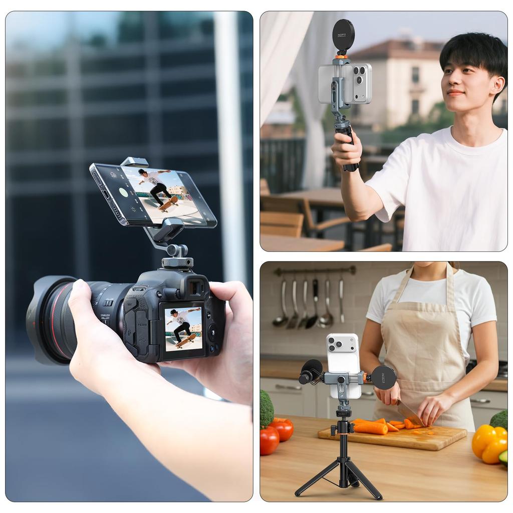 VRIG Smartphone Smartphone Adjustable Cold Smartphone Screw Compatible with Selfie and Light All-Metal Holder, Tripod, Camera, Holder, 360° Rotation,