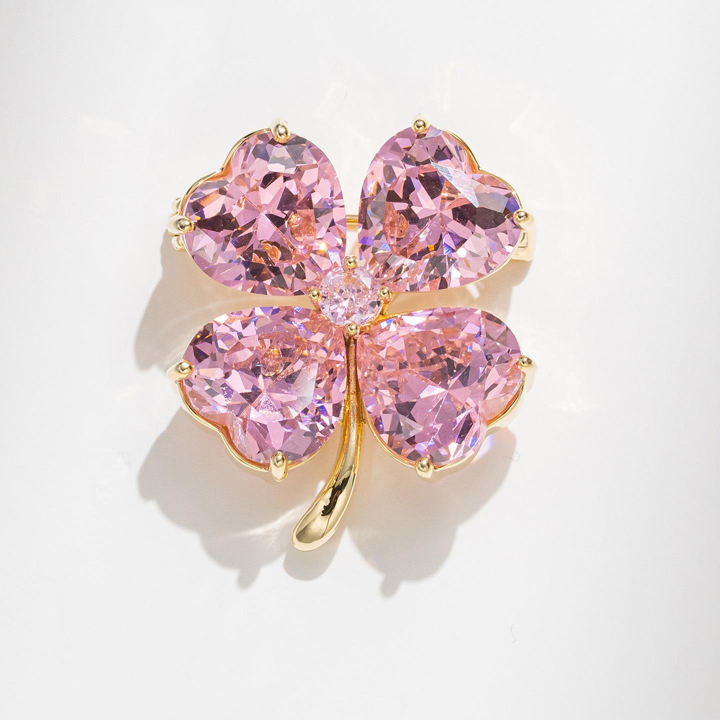 Bo Xin Yun Pink Crystal Four-Leaf Clover Brooch - Elegant Festival Gift Pin