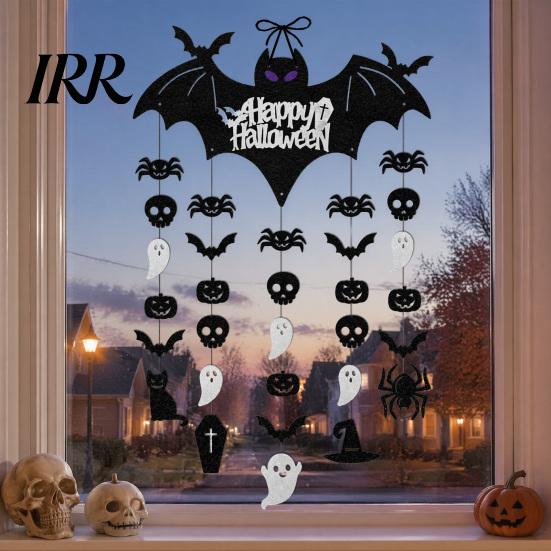 Wall Hanging Bat Set Happy Halloween Door Sign, Spooky Skull Spider Paper Outdoor Celebration Decor Ornament, Large Hanger for Party Supplies