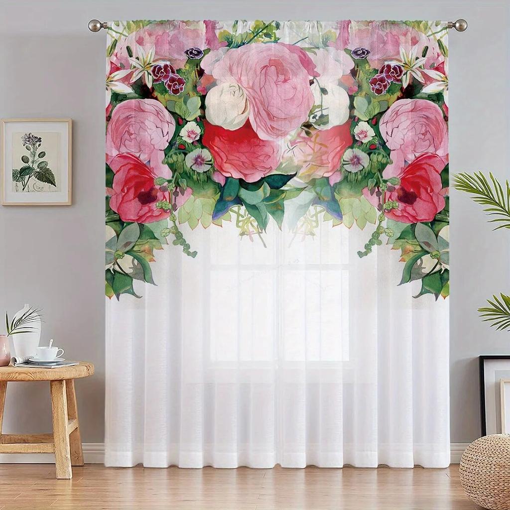 Perdele cu model botanic flori trandafir draperii din voile living dormitor decor birou perdele moi