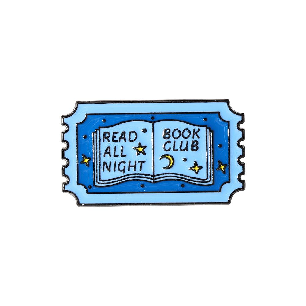 Bookworm Badge Pretty Book Club Theme Brooches Read All Night Ya Spooky Ticket Shaped Enamel Pins For Backpack Bag Jewelry