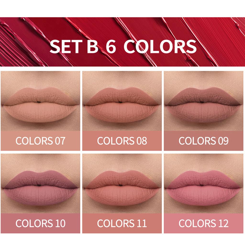 HANDAIYAN 6Pcs Rose Matte Liquid Lipstick Set Waterproof Non Stick Long Lasting Lip Gloss Lip Makeup