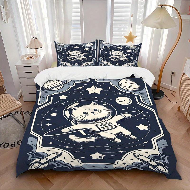 

3pcs SpaceKitty print bedding quilt cover, soft and comfortable quilt cover suitable for bedroom and guest room185 135x200cm