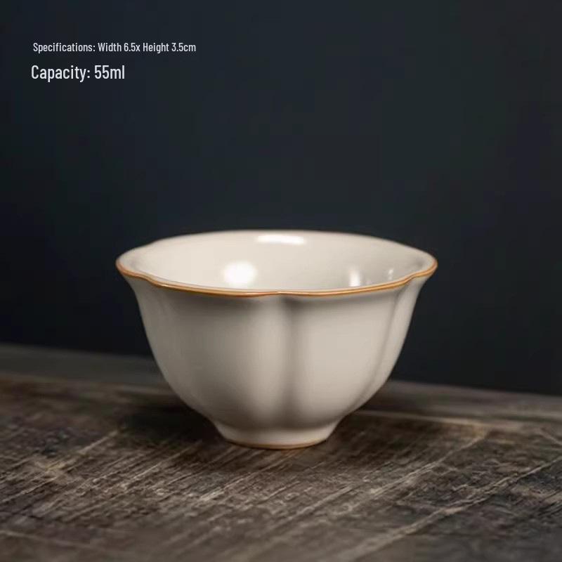 Ru Kiln Master Crackled Porcelain Tea Tasting Cup - Ceramic Kung Fu Tea Set and Business Gift