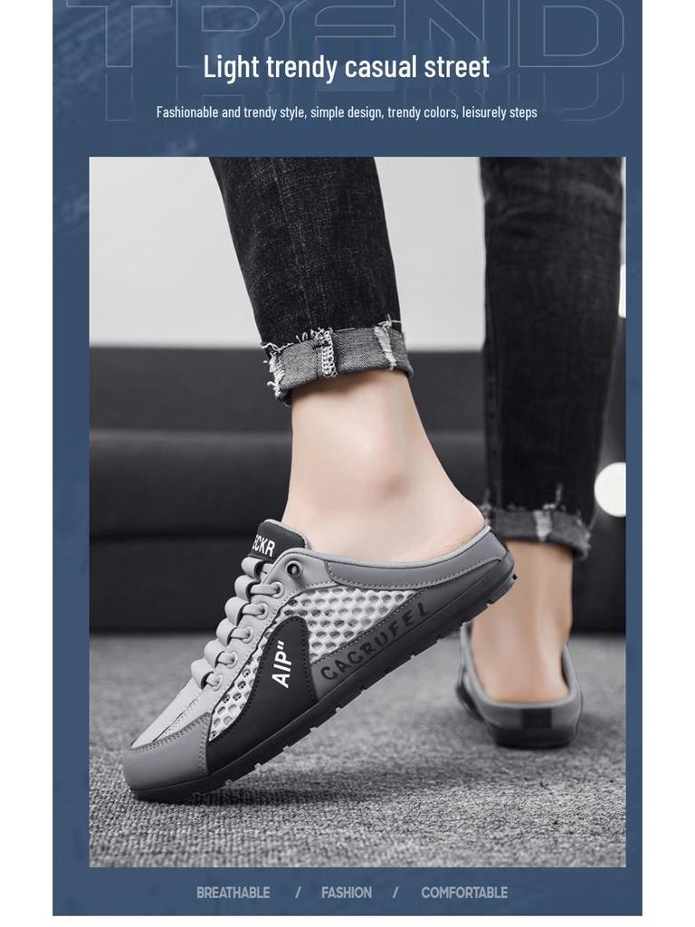 Cross-Border Men's Plus Size 2024 Summer Baotou Cool Slippers: Casual, Breathable Beach Mesh Shoes