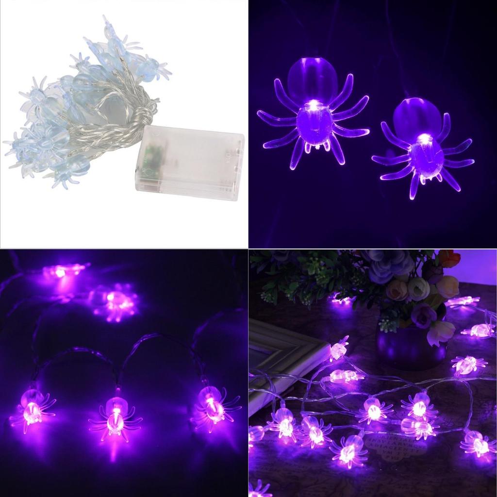 Premium Quality Purple Led String Lights Featuring Bats And Spiders For Halloween
