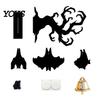 Halloween Courtyard Decoration Hanging Wall Decor, Matte Black Dead Branch Bat Silhouette Ornament Durable Acrylic Holiday Sign with Metal Bell, Easy