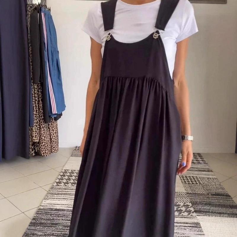 New Summer/Fall Women's Loose-Fit Waist-Tied Cotton-Linen Maxi Dress