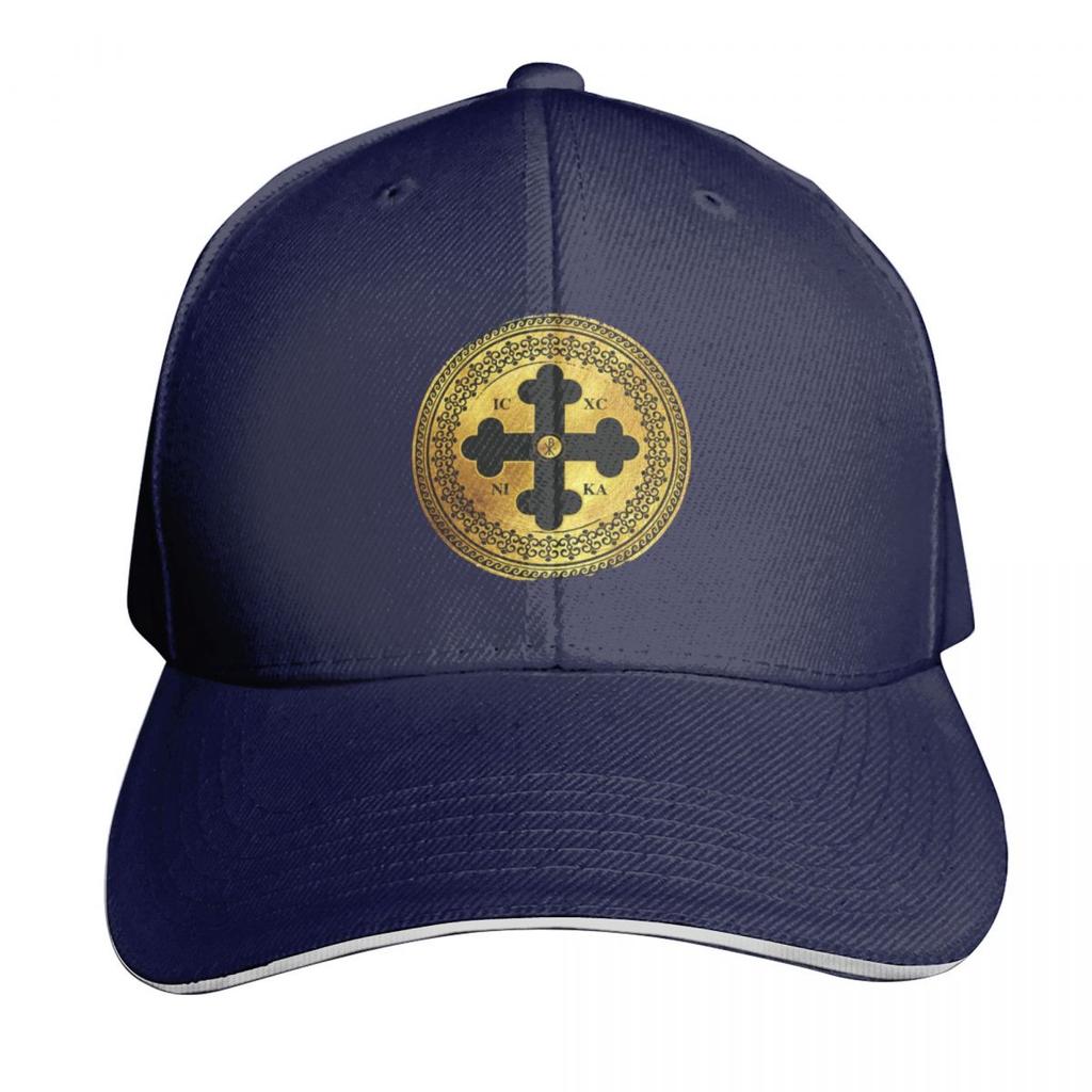 Greek Orthodox Cross Gold Paint Black Trim ICXC NIKA Baseball Cap Sun Cap Streetwear Luxury Unisex Cap Baseball Unisex Womens