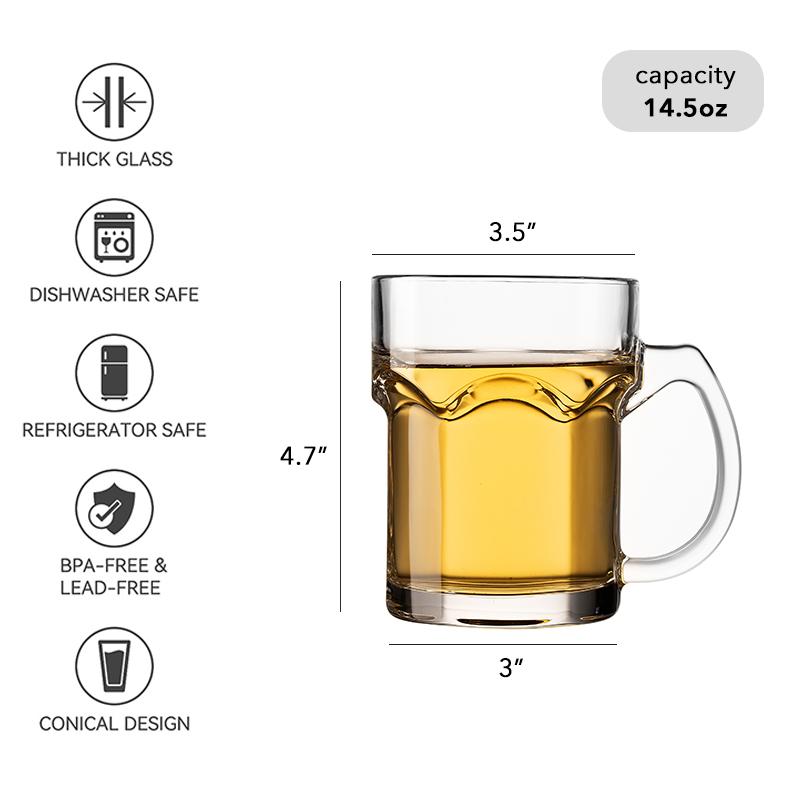 Sekskantet ølglass med hank Stort drikkeglass for te, kaffe, root beer floats, drikkeglass for restaurant, bar, hjem