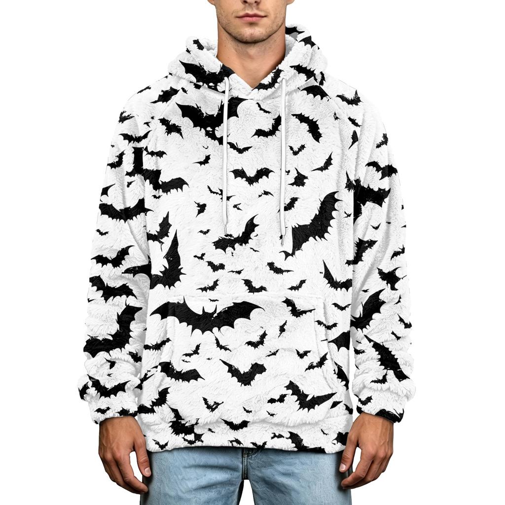 Herren Halloween Print Hoodie Übergröße Flanell Lässiger Pullover Sweatshirt für Herbst und Winter